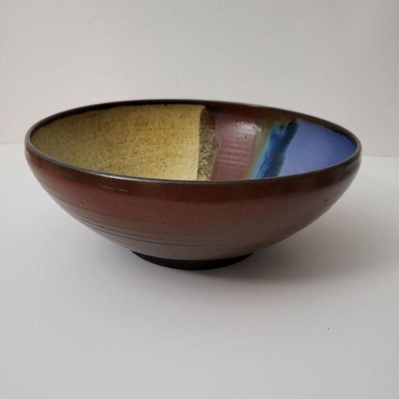 Vintage ADAMS Pottery Signed Wave Hand Painted Round Bowl 8.5" Diameter - Picture 7 of 9